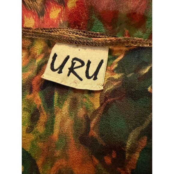 URU Vintage 100% Silk Artsy Layered Top OS M-XL - Picture 4 of 5